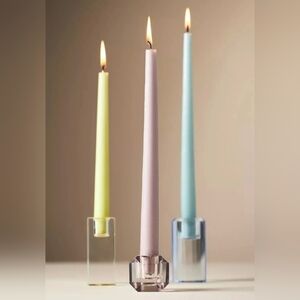 Set of 3, Anthro Modern Cut Glass Candlestick holders - blue, yellow, lilac